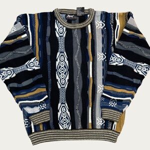 Impact VTG 90s 3D Knit Textured Crewneck Sweater Blue Multi Men's M Coogi Style